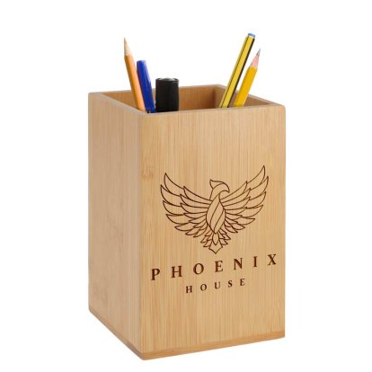 Promotional Branded Business Wooden Pen Pot - Logo & Text