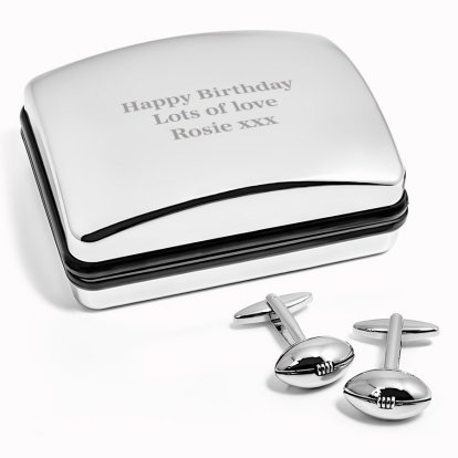 Personalised Rugby Balls Cufflinks with Engraved Case