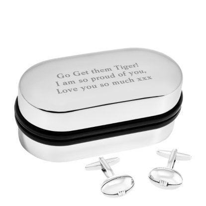 Personalised Rugby Balls Cufflinks with Engraved Case
