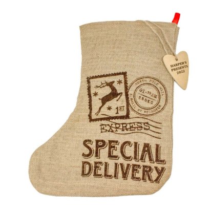 Special Delivery Jute Stocking with Personalised Name Tag