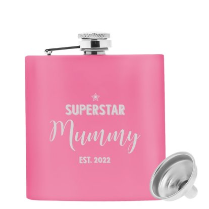 Superstar Mummy Engraved Pink Hipflask