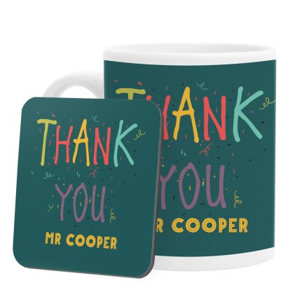 Thank You Personalised Teacher Mug and Coaster Set