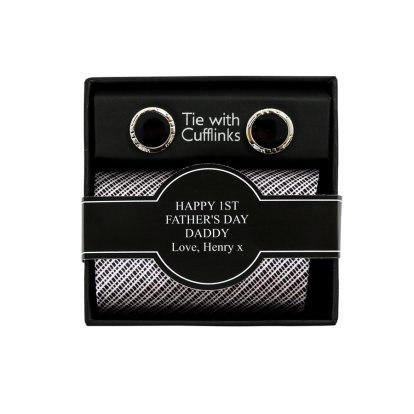 Tie & Cufflinks with Personalised Gift Box - Fathers Day 