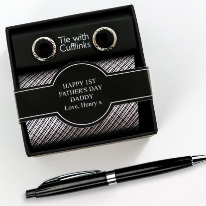 Tie & Cufflinks with Personalised Gift Box - Fathers Day 