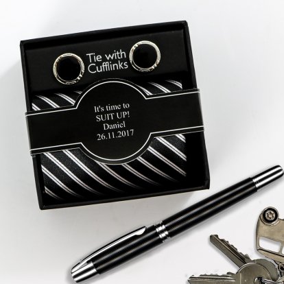 Tie & Cufflinks with Personalised Gift Box - Suit Up 