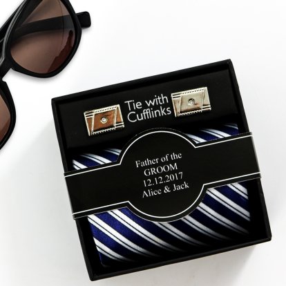 Tie & Cufflinks with Personalised Gift Box - Wedding Male