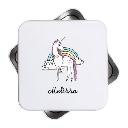 Unicorn Personalised Square Biscuits Tin