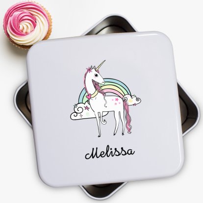 Unicorn Personalised Square Biscuits Tin
