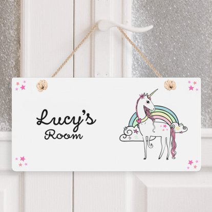 Unicorn Personalised Wooden Hanging Sign 
