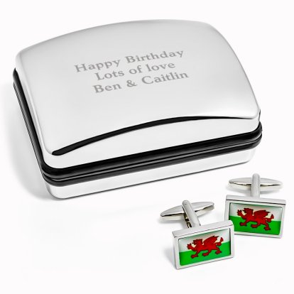 Personalised Wales Flag Cufflinks with Engraved Case