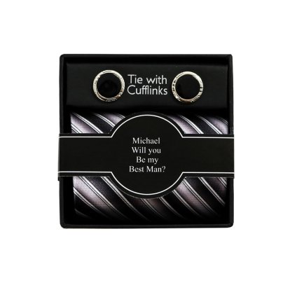 Wedding Tie & Cufflinks with Personalised Gift Box