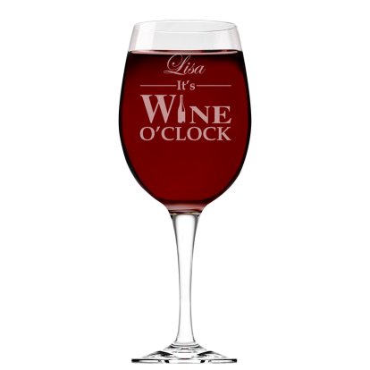 Wine O'clock Engraved Wine Glass