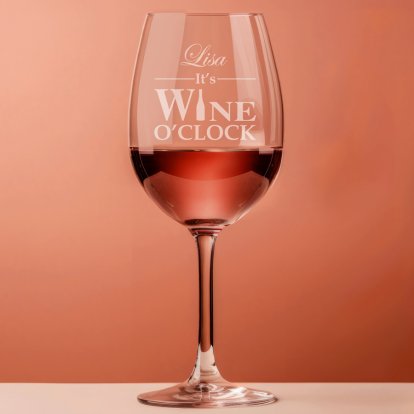 Wine O'clock Engraved Wine Glass