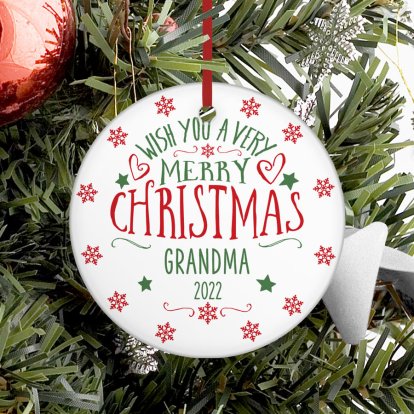 Wish You a Merry Christmas Personalised Round Decoration