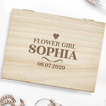 Wooden Large Storage Box with Mirror - Flower Girl