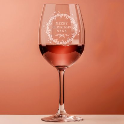 Xmas Wreath Personalised Wine Glass 